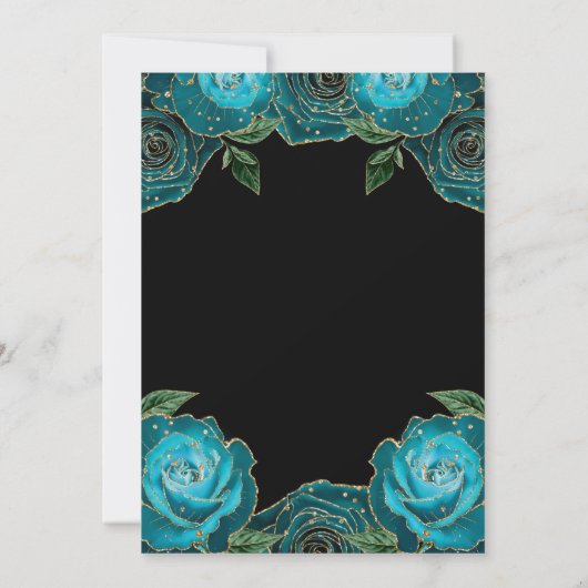 Blauwgroen en gouden Rozen Floral Sweet Sixteen Kaart (Achterkant)
