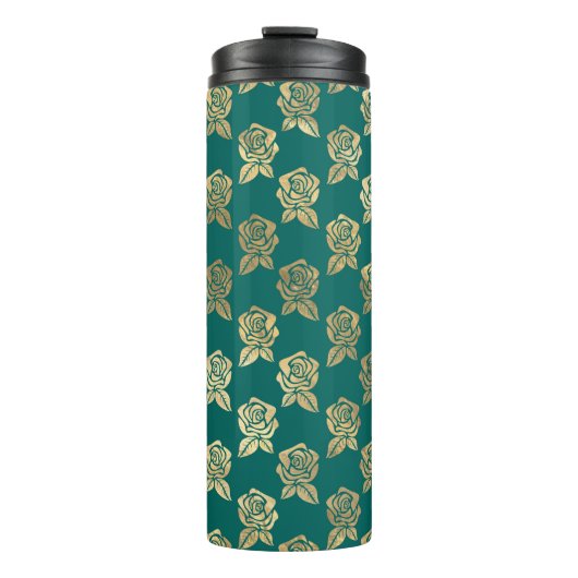 Blauwgroen en gouden Rozen Thermosbeker (Voorkant)