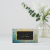 Blauwgroen en gouden steen QR code professional Visitekaartje (Staand voorkant)