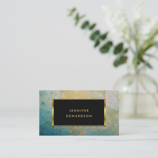 Blauwgroen en gouden steen QR code professional Visitekaartje (Staand voorkant)