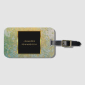 Blauwgroen en gouden stenen geode elegant bagagelabel (Voorkant (horizontaal))