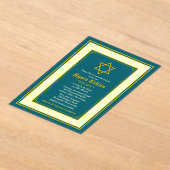 Blauwgroen en gouden ster van David Bar Mitswa Acryl Uitnodigingen (Laagn)