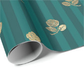 Blauwgroen en Gouden Strepen Cadeaupapier (Rol Hoek)