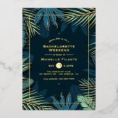 Blauwgroen en gouden tropische bachelorette folie uitnodiging (Voorkant)