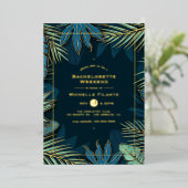 Blauwgroen en gouden tropische bachelorette folie uitnodiging (Staand Voorkant)