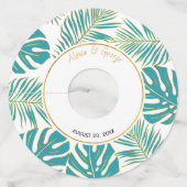 Blauwgroen en gouden tropische bladeren moderne br wijnglaslabel (Voorkant)