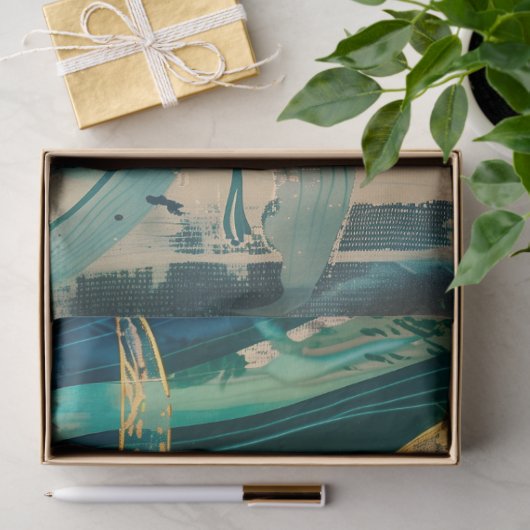 Blauwgroen en gouden tropische botanische decoupag tissuepapier (Geschenk)