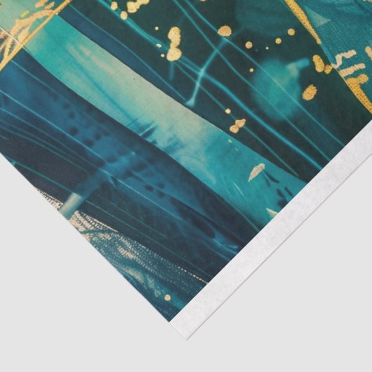 Blauwgroen en gouden tropische botanische decoupag tissuepapier (Detail)