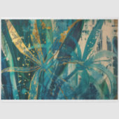 Blauwgroen en gouden tropische botanische decoupag tissuepapier (Voorkant)