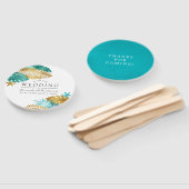 Blauwgroen en gouden tropische bruiloft handwaaier (Niet-gemonteerd)