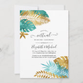 Blauwgroen en gouden Tropische online virtuele bru Kaart (Voorkant)