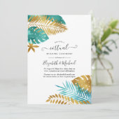 Blauwgroen en gouden Tropische online virtuele bru Kaart (Staand voorkant)