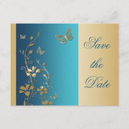 Blauwgroen en gouden vlinders Save the Date Briefk Aankondigingskaart
