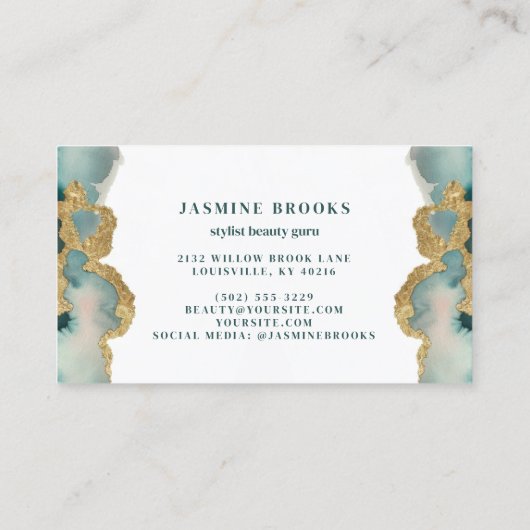 Blauwgroen en gouden Waterverf Professional Visitekaartje (Achterkant)