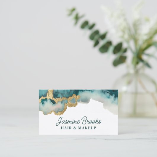 Blauwgroen en gouden Waterverf Professional Visitekaartje (Staand voorkant)