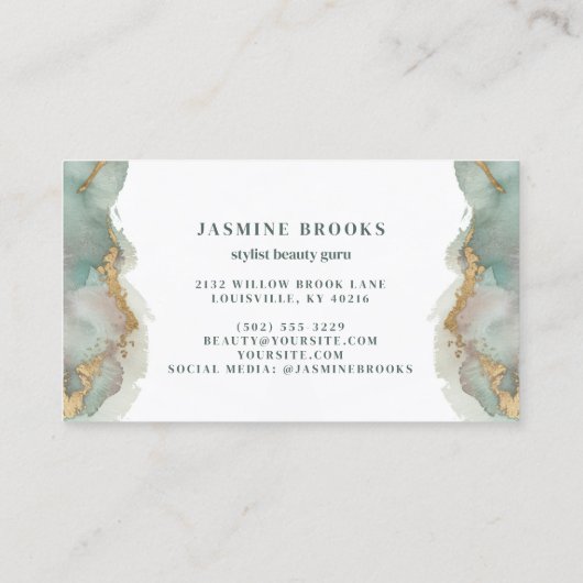 Blauwgroen en gouden Waterverf Visitekaartje (Achterkant)