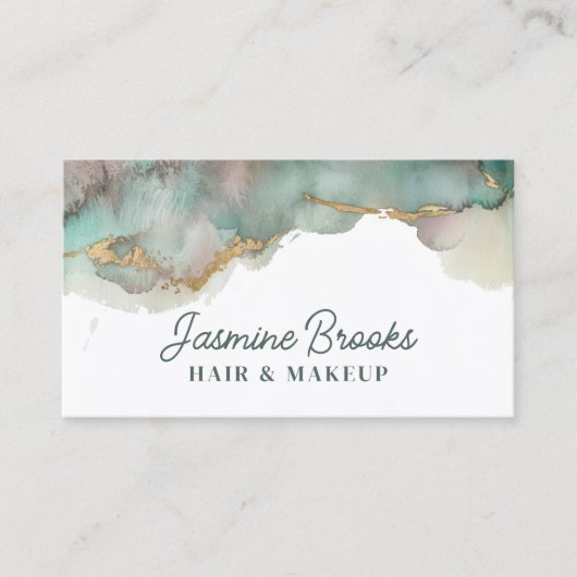 Blauwgroen en gouden Waterverf Visitekaartje (Voorkant)