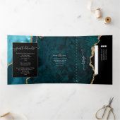 Blauwgroen en gouden weddenschappen met drieledige drieluik uitnodiging (Binnen)