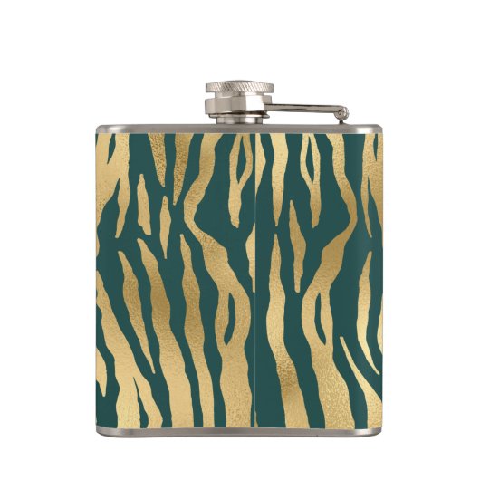 Blauwgroen en gouden Wild Animal Print Heupfles (Achterkant)