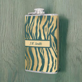 Blauwgroen en Gouden Wilde Dierenprint met Naam Heupfles