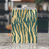 Blauwgroen en Gouden Wilde Dierenprint met Naam Heupfles