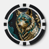 Blauwgroen en gouden wolf poker chips (Voorkant)
