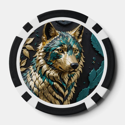 Blauwgroen en gouden wolf poker chips (Achterkant)