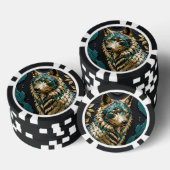 Blauwgroen en gouden wolf poker chips (Opstapeling)