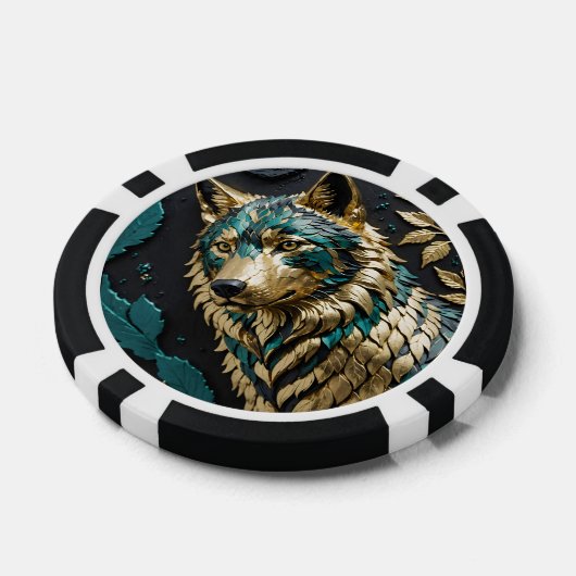 Blauwgroen en gouden wolf poker chips (Enkel)
