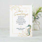 Blauwgroen en gouden Zeeen en kerstfeestdagen Feestdagenkaart (Staand voorkant)