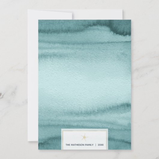 Blauwgroen en gouden Zeeen en kerstfeestdagen Feestdagenkaart (Achterkant)