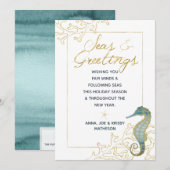 Blauwgroen en gouden Zeeen en kerstfeestdagen Feestdagenkaart (Voorkant / Achterkant)