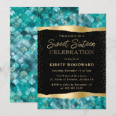 Blauwgroen en Gouden Zeemeermin Schalen Sweet 16 Kaart (Voorkant / Achterkant)