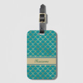 Blauwgroen en gouden zeemeerminnen met monogram na bagagelabel (Voorkant (verticaal))