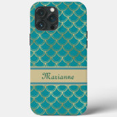 Blauwgroen en gouden zeemeerminnen met monogram na Case-Mate iPhone case (Achterkant)