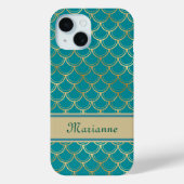 Blauwgroen en gouden zeemeerminnen met monogram na Case-Mate iPhone case (Achterkant)