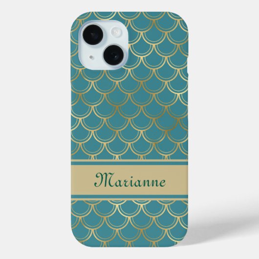 Blauwgroen en gouden zeemeerminnen met monogram na Case-Mate iPhone case (Achterkant)
