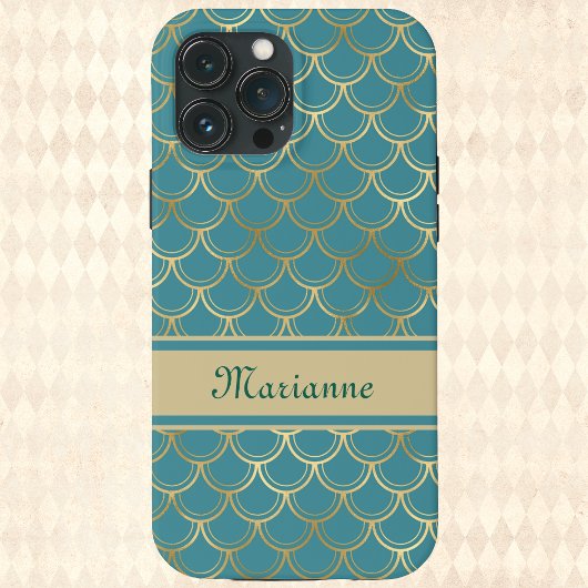 Blauwgroen en gouden zeemeerminnen met monogram na Case-Mate iPhone case