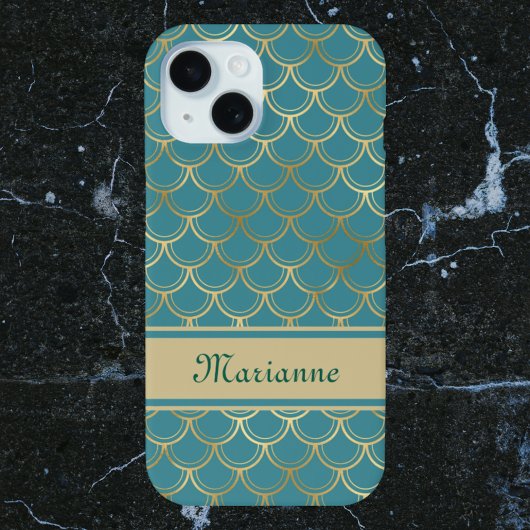 Blauwgroen en gouden zeemeerminnen met monogram na Case-Mate iPhone case