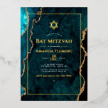 Blauwgroen en goudfaux Agate Bat Mitzvah Folie Uitnodiging<br><div class="desc">Cool waterverf agate Bat Mitzvah uitnodiging in accenten van turquoise - blauwgroen en goud dat aanpasbaar is aan uw evenementspecificaties.</div>