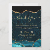 Blauwgroen en goudfaux Glitter Agate Wedding Bedankkaart (Voorkant)
