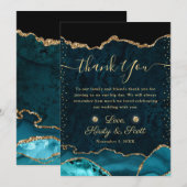 Blauwgroen en goudfaux Glitter Agate Wedding Bedankkaart (Voorkant / Achterkant)