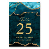 Blauwgroen en goudfaux Glitter Agate Wedding Kaart (Achterkant)