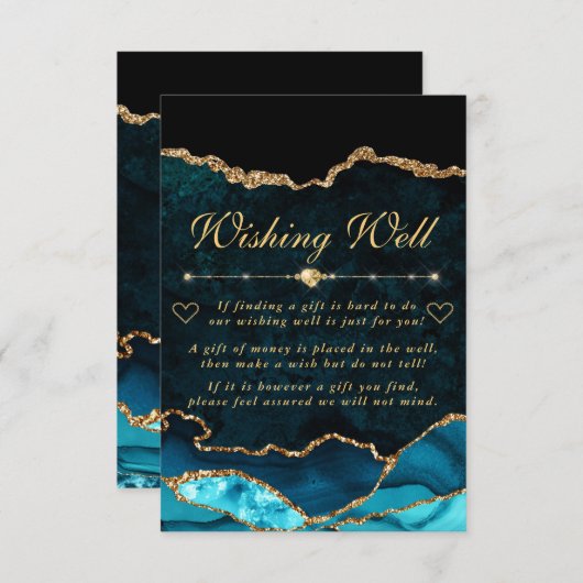 Blauwgroen en goudfaux glitter Agate Wishing Well Informatiekaartje (Voorkant / Achterkant)
