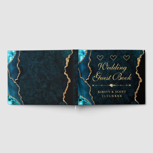 Blauwgroen en goudfeesten Glitter Agate Weddenscha Gastenboek (Volledig)