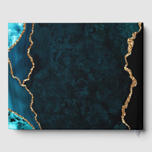 Blauwgroen en goudfeesten Glitter Agate Weddenscha Gastenboek (Achterkant)