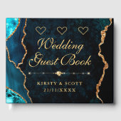 Blauwgroen en goudfeesten Glitter Agate Weddenscha Gastenboek (Voorkant)