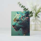 Blauwgroen en goudflorale jaguar briefkaart (Staand voorkant)