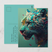 Blauwgroen en goudflorale jaguar briefkaart (Voorkant / Achterkant)
