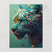 Blauwgroen en goudflorale jaguar briefkaart (Voorkant)